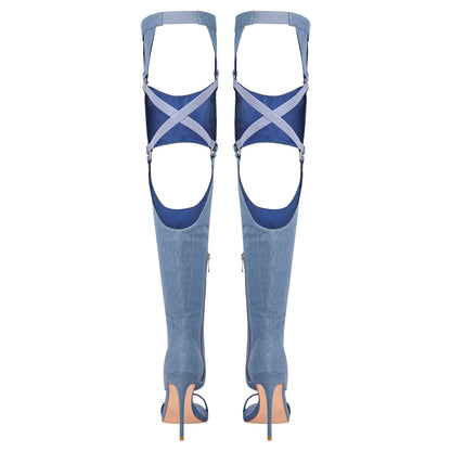 Pointed Toe Stiletto Over The Knee Sandals Boots - Onlymaker