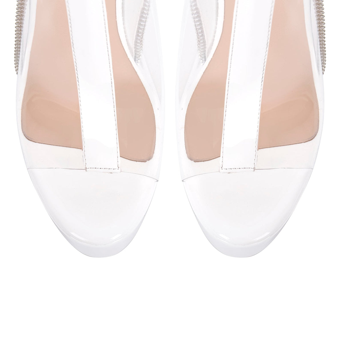 Clear Open Toe Stiletto Buckle Zipper Platform Sandals - Onlymaker