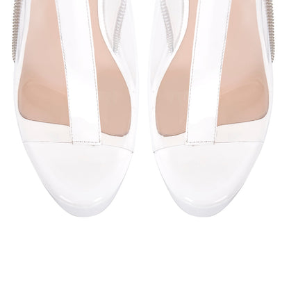 Clear Open Toe Stiletto Buckle Zipper Platform Sandals - Onlymaker