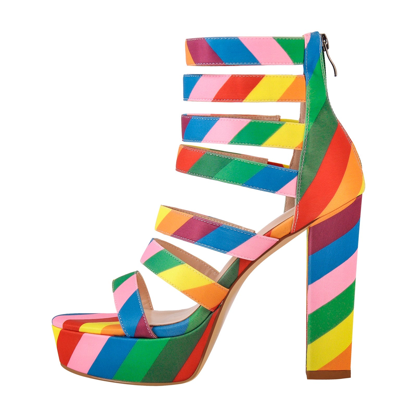 Platform Chunky Heel Rainbow Straps Sandals - Onlymaker