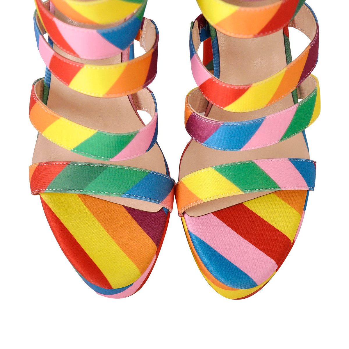 Platform Chunky Heel Rainbow Straps Sandals - Onlymaker