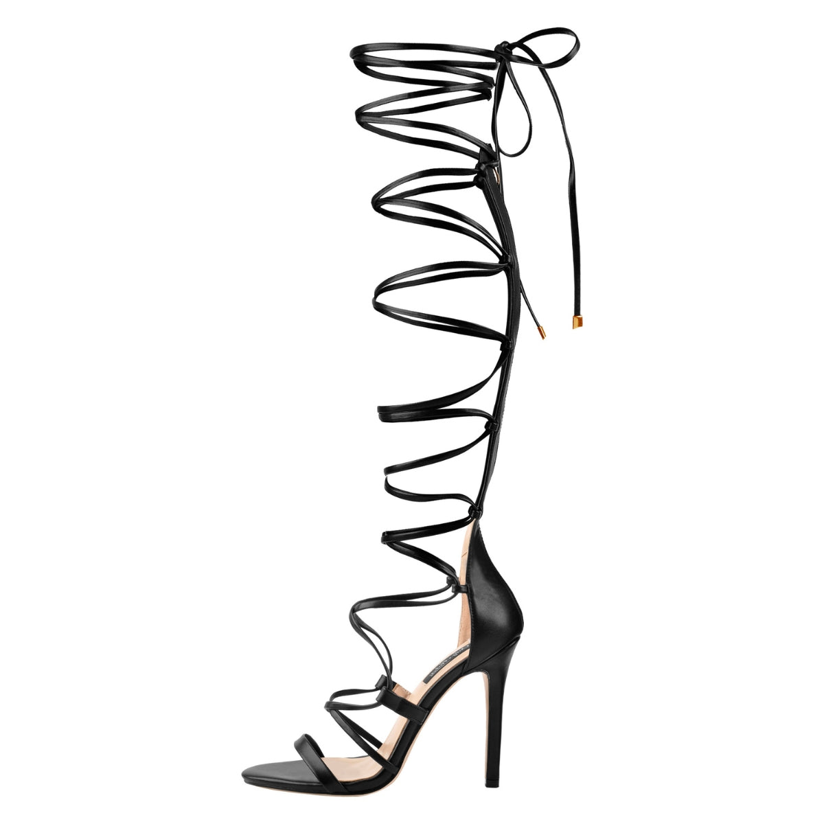 Lace-up Round Toe Strappy Zipper Stiletto Sandals - Onlymaker