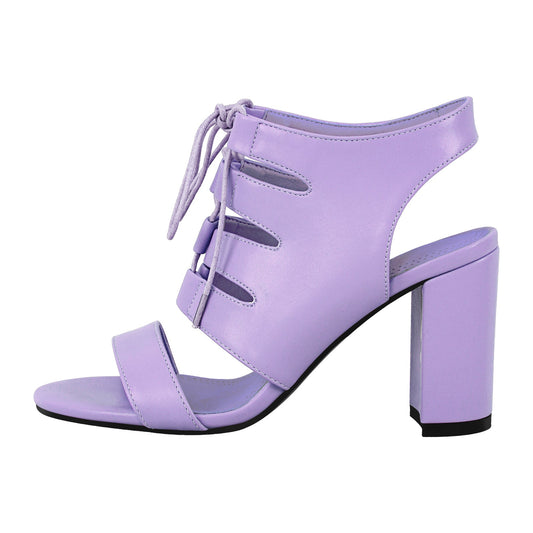 Round Toe Lace-up Chunky Heel Slingback Sandals - Onlymaker