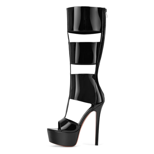Platform Round Toe Hollow Bootie Sandals - Onlymaker