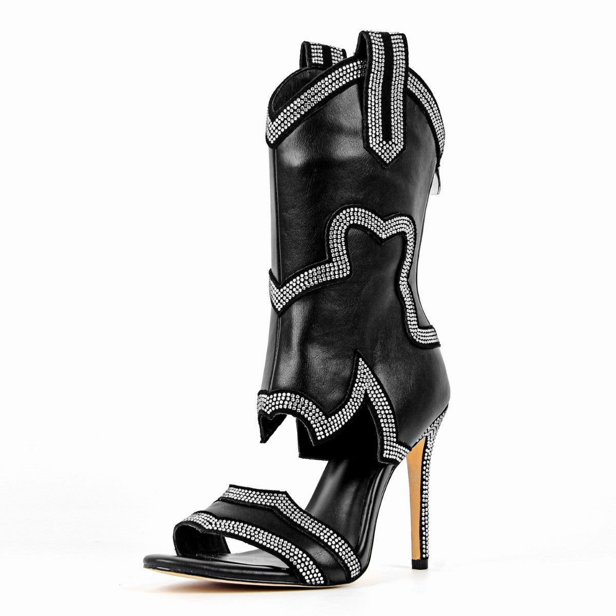 Rhinestone Cutout Back Zipper Ankle Bootie Sandals - Onlymaker
