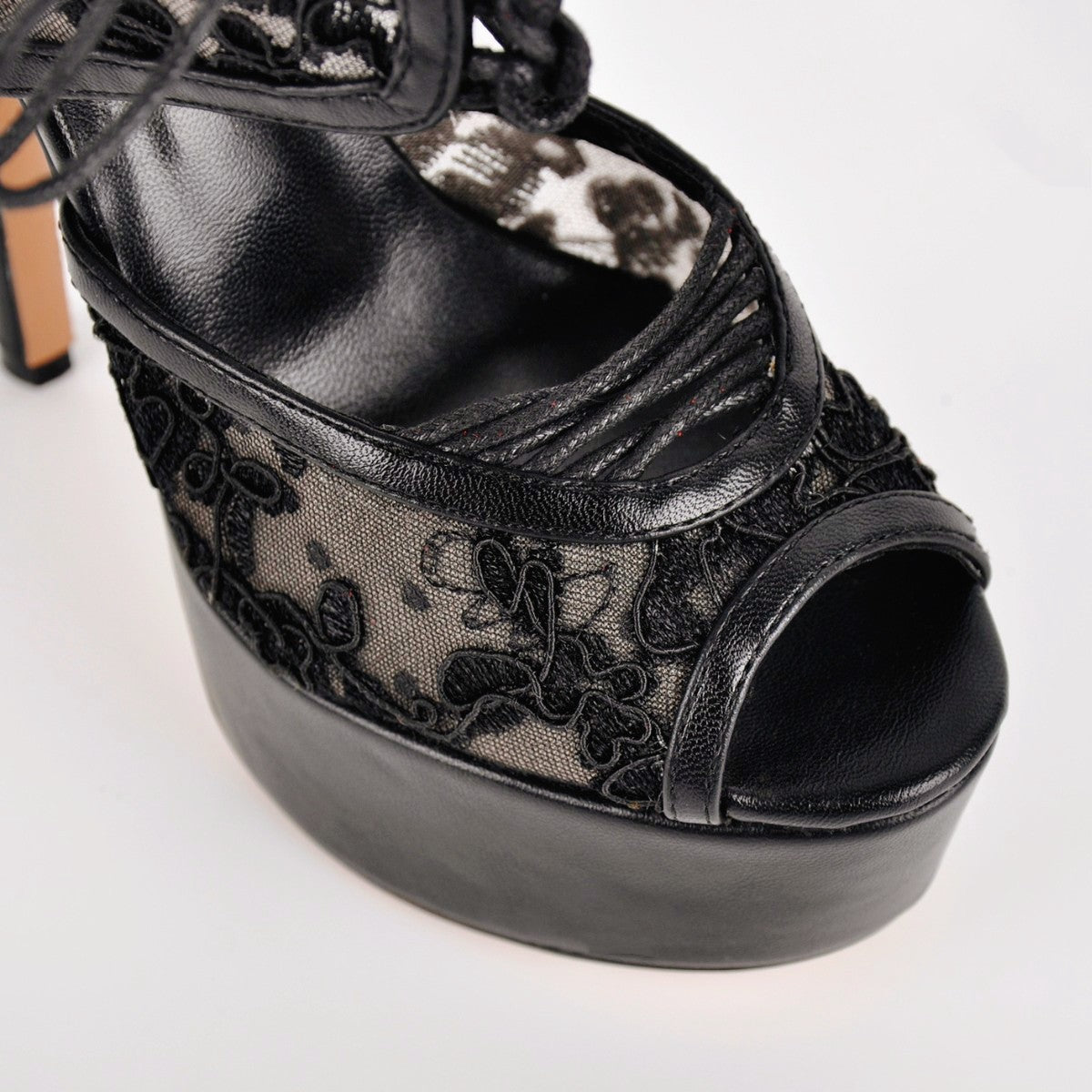 Platform Mesh Lace-up Slingback Sandals - Onlymaker