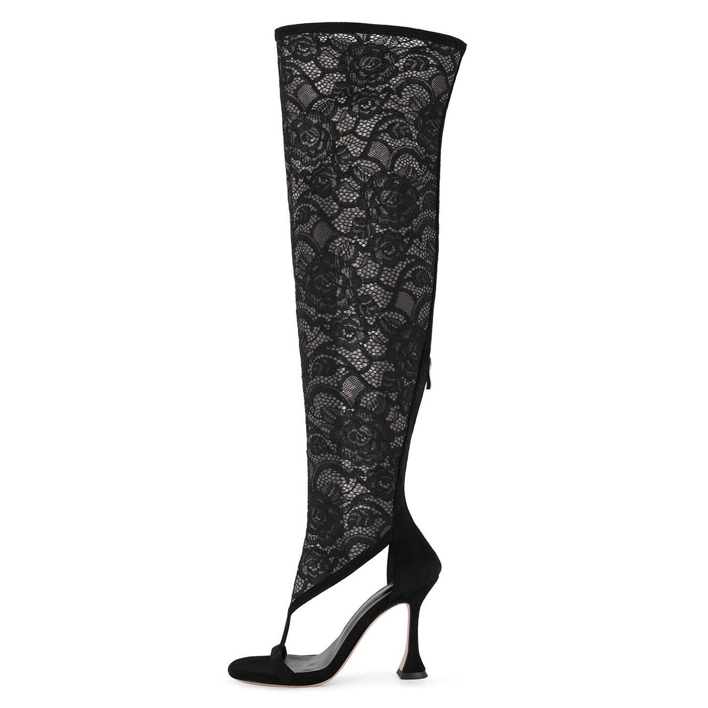 Round Toe Lace Mesh Thigh High Bootie Sandals - Onlymaker