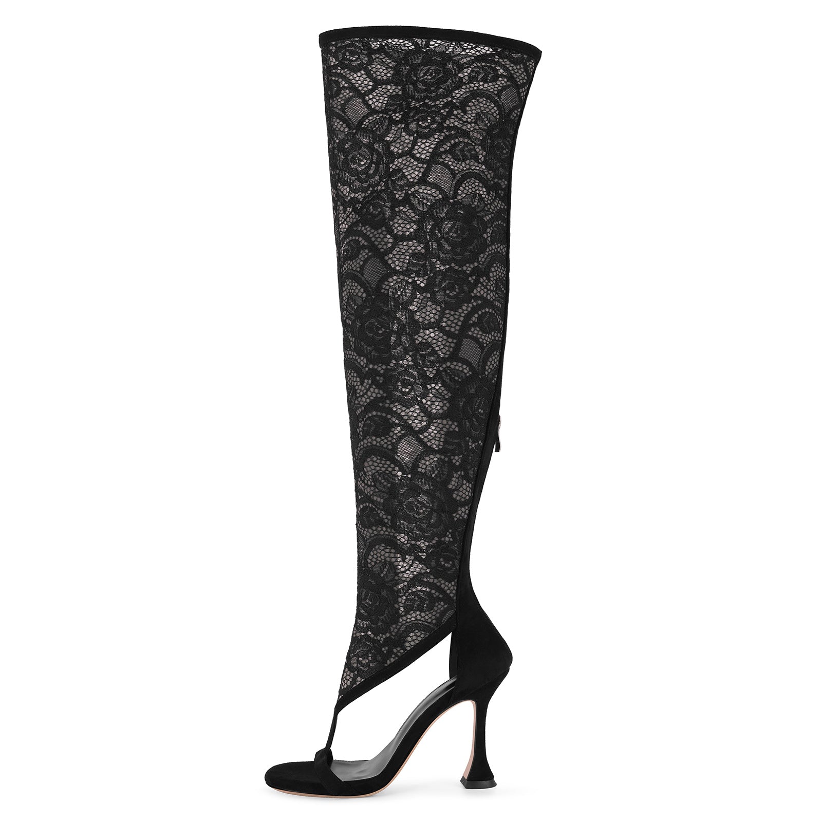 Round Toe Lace Mesh Thigh High Bootie Sandals - Onlymaker