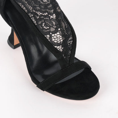 Round Toe Lace Mesh Thigh High Bootie Sandals - Onlymaker