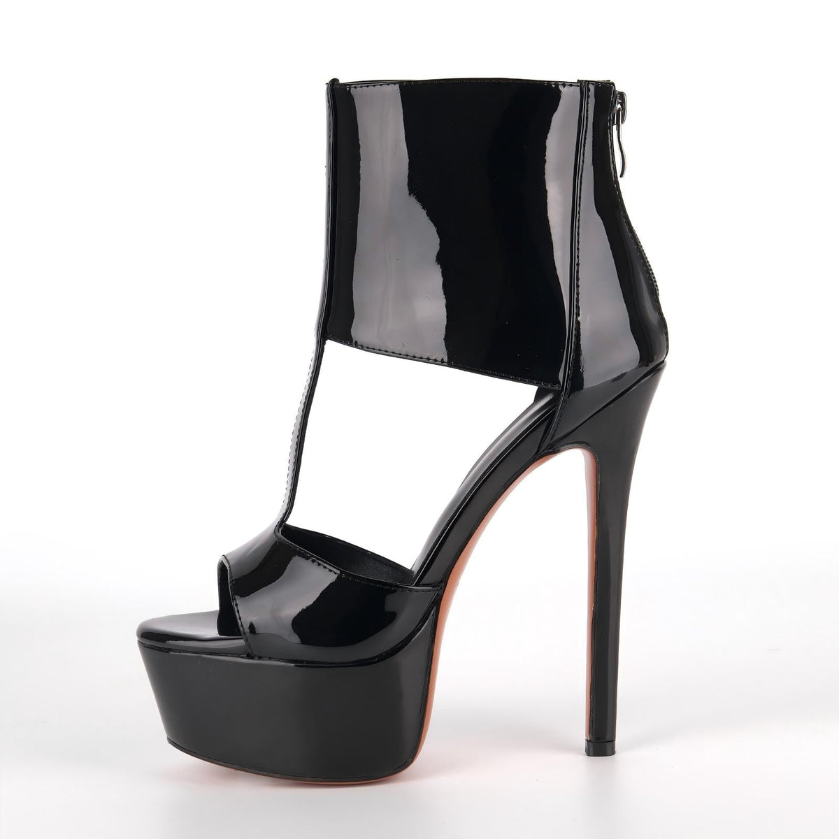 Round Toe Platform Patent Leather Bootie Sandals - Onlymaker