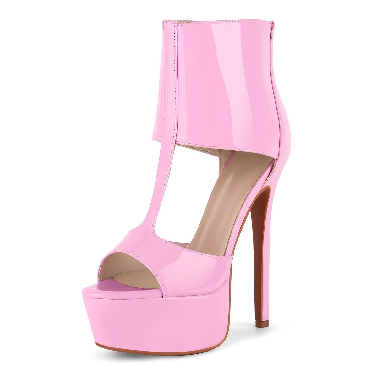 Round Toe Platform Patent Leather Bootie Sandals - Onlymaker