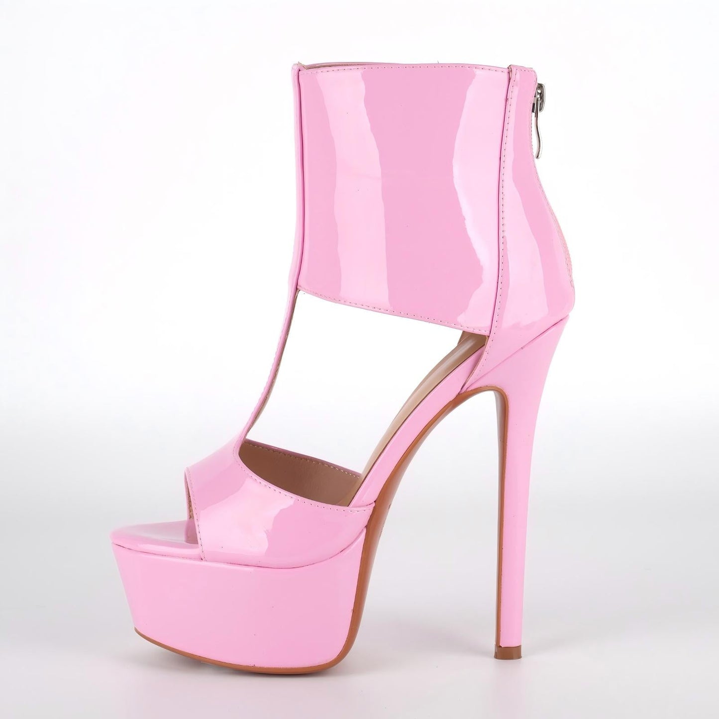 Round Toe Platform Patent Leather Bootie Sandals - Onlymaker