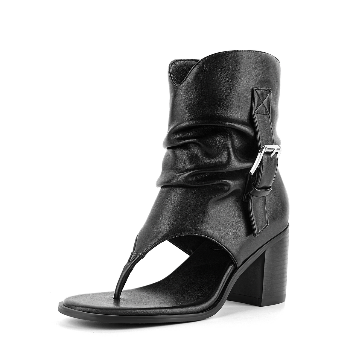 Buckle Ruched Flip-Flop Bootie Sandals - Onlymaker