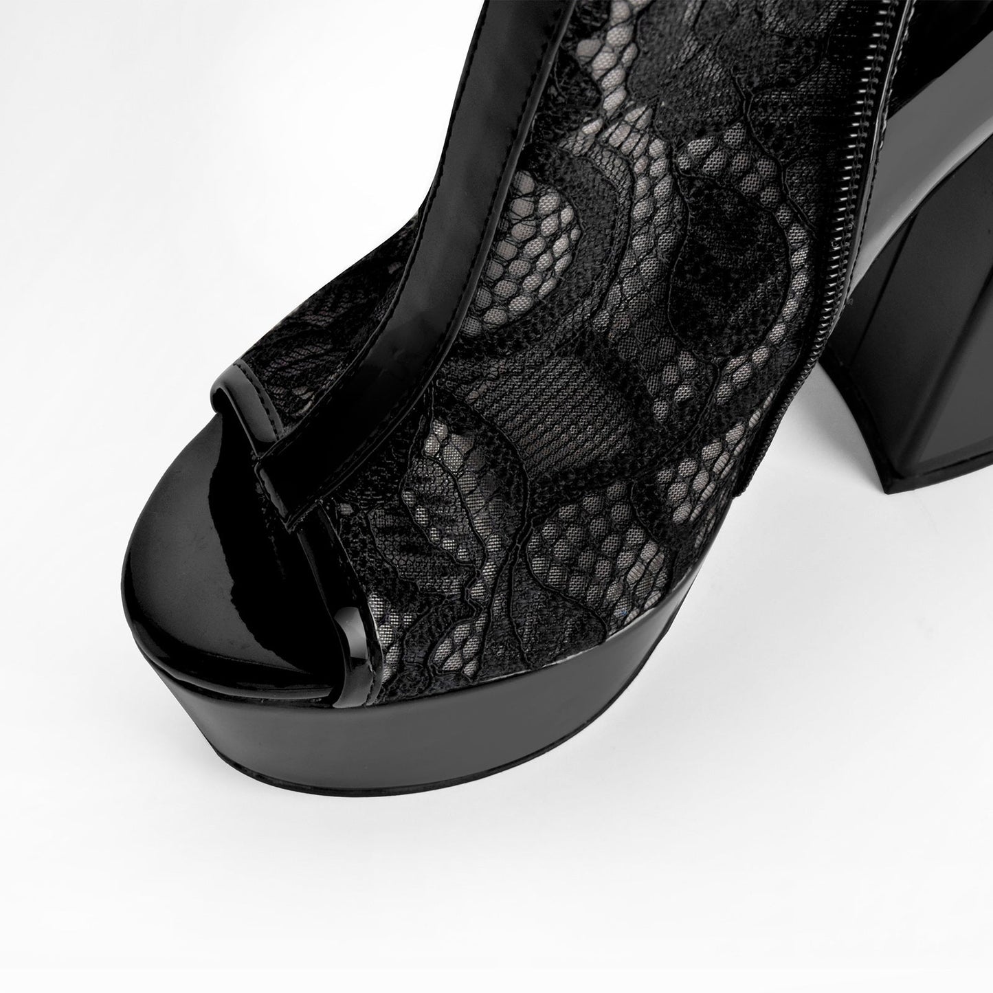 Open Toe Platform Lace Mesh Buckles Bootie Sandals - Onlymaker