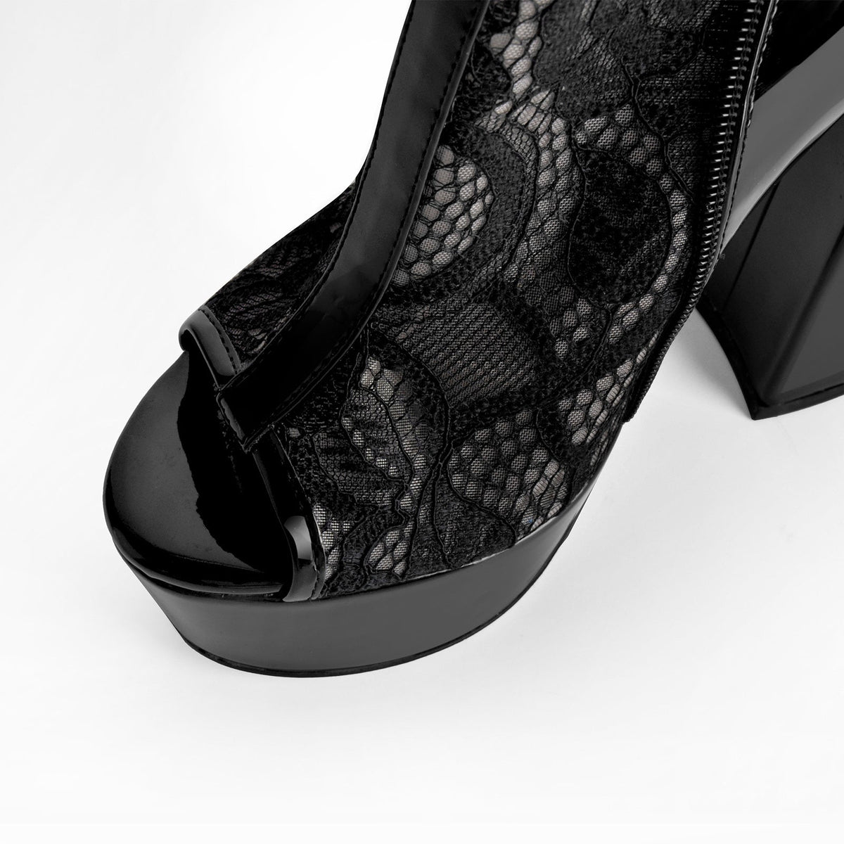 Open Toe Platform Lace Mesh Buckles Bootie Sandals - Onlymaker