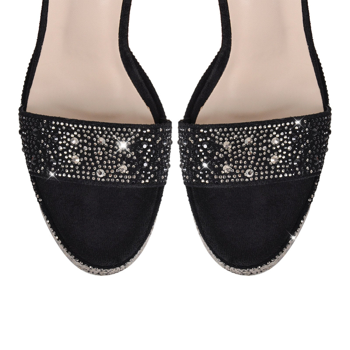 Rhinestone Round Toe Platform Ankle Strap Sandals - Onlymaker