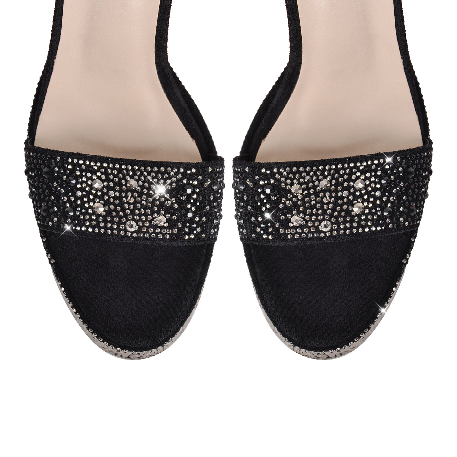 Rhinestone Round Toe Platform Ankle Strap Sandals - Onlymaker