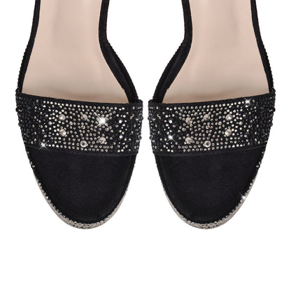 Rhinestone Round Toe Platform Ankle Strap Sandals - Onlymaker