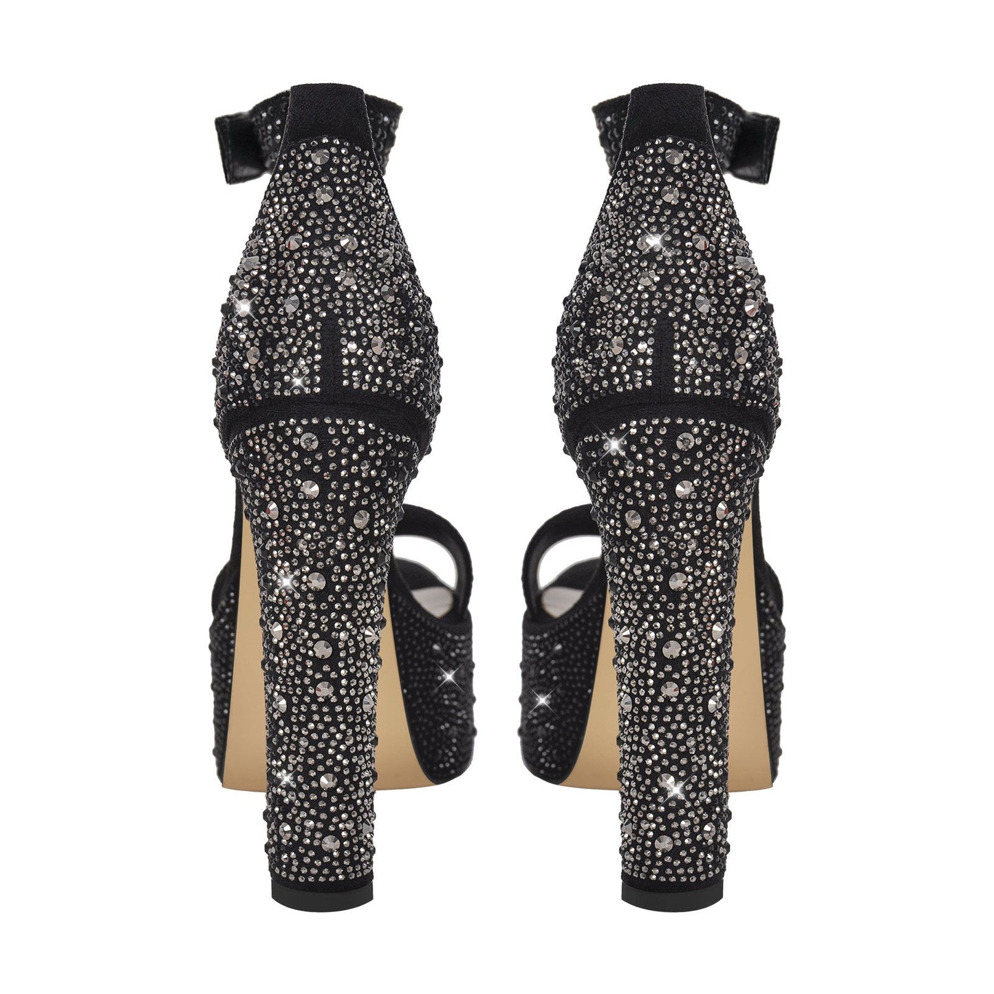 Rhinestone Round Toe Platform Ankle Strap Sandals - Onlymaker