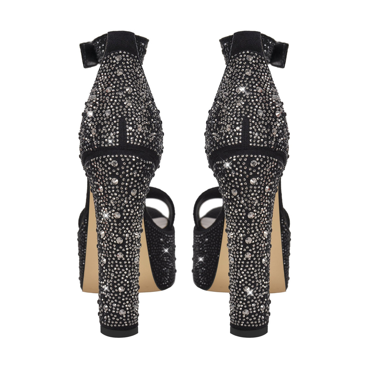 Rhinestone Round Toe Platform Ankle Strap Sandals - Onlymaker