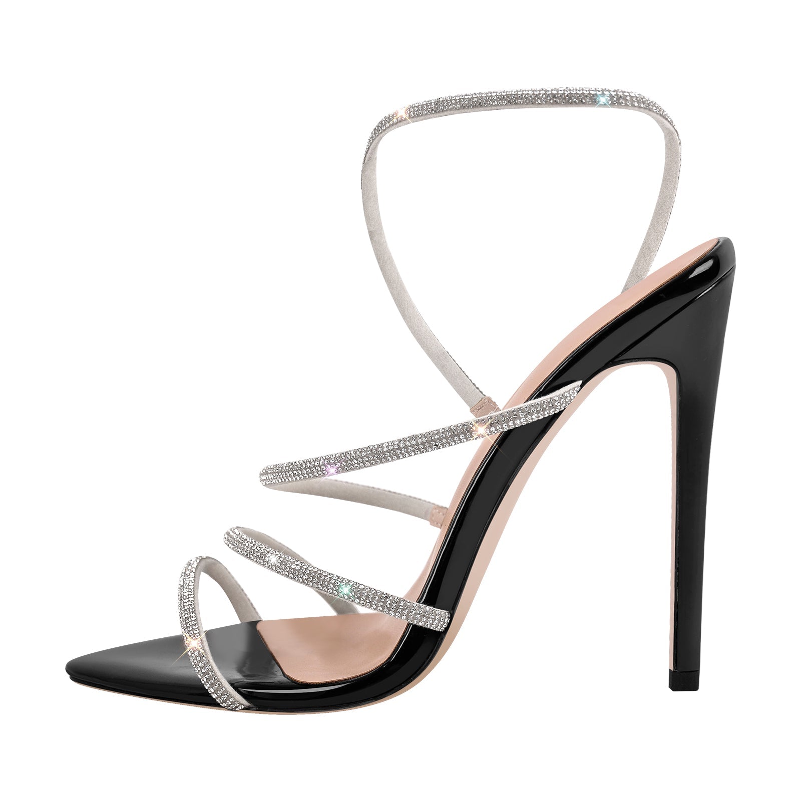 Pointed Toe Rhinestone Strap Stiletto Sandals - Onlymaker