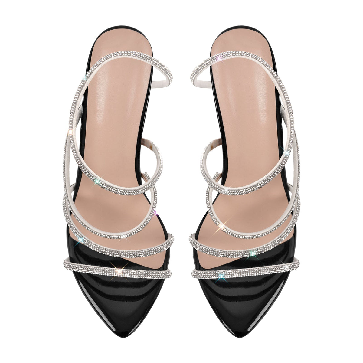 Pointed Toe Rhinestone Strap Stiletto Sandals - Onlymaker