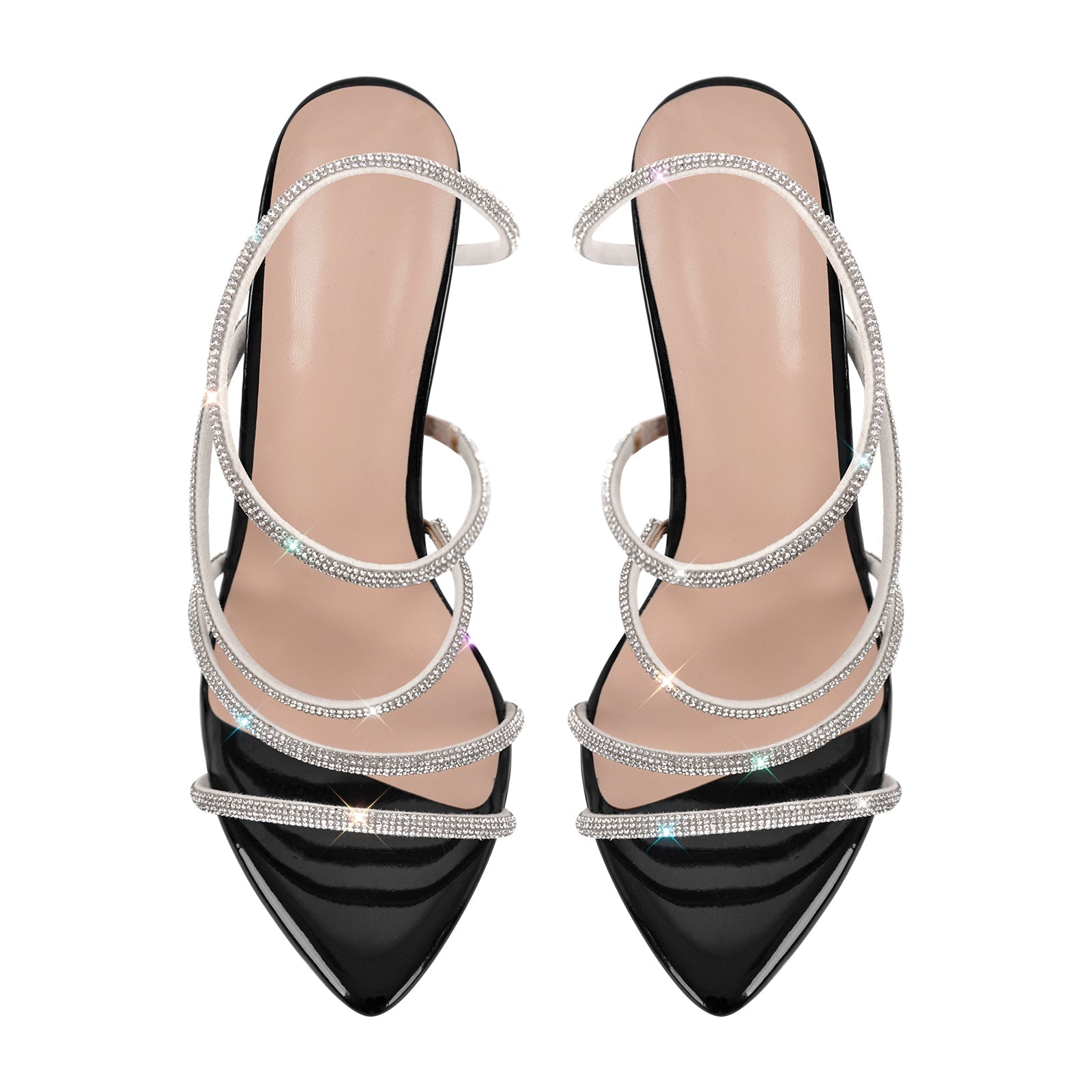 Pointed Toe Rhinestone Strap Stiletto Sandals - Onlymaker