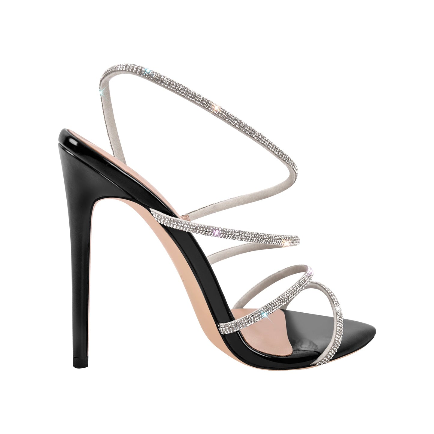Pointed Toe Rhinestone Strap Stiletto Sandals - Onlymaker