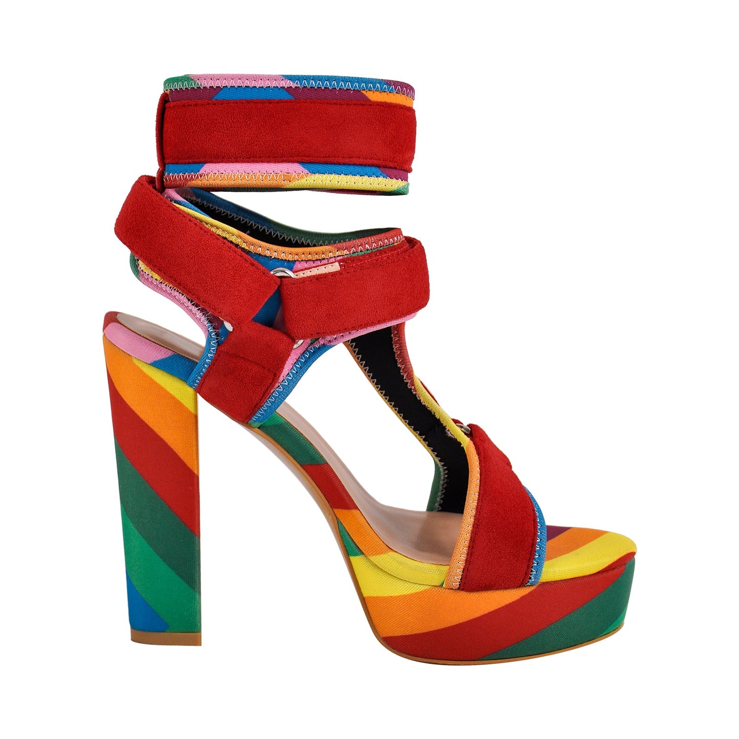 Canvas Rainbow Ankle Strap Chunky Heel Sandals - Onlymaker