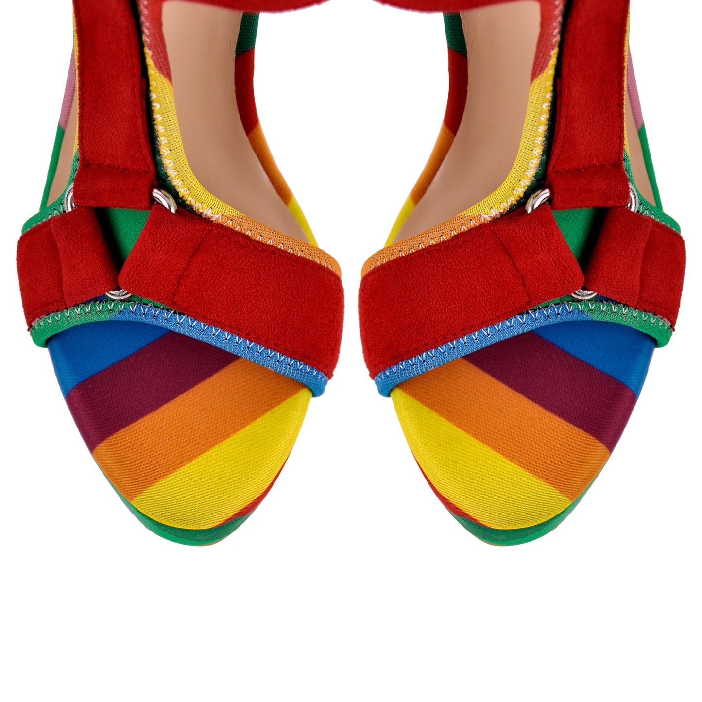 Canvas Rainbow Ankle Strap Chunky Heel Sandals - Onlymaker
