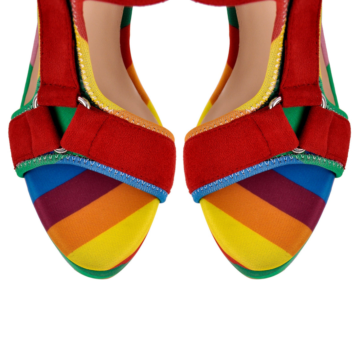 Canvas Rainbow Ankle Strap Chunky Heel Sandals - Onlymaker