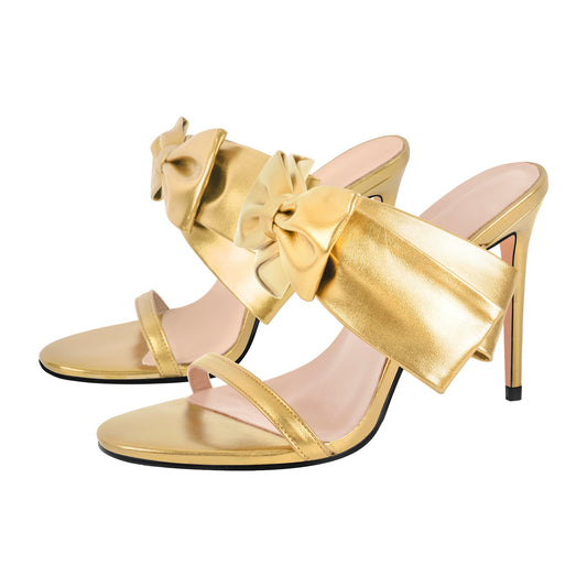 Open Toe Strap Bow Stiletto Sandals - Onlymaker