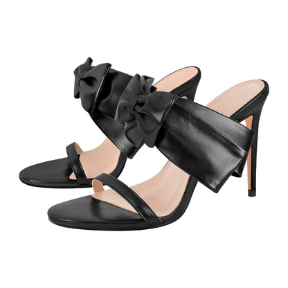 Open Toe Strap Bow Stiletto Sandals - Onlymaker