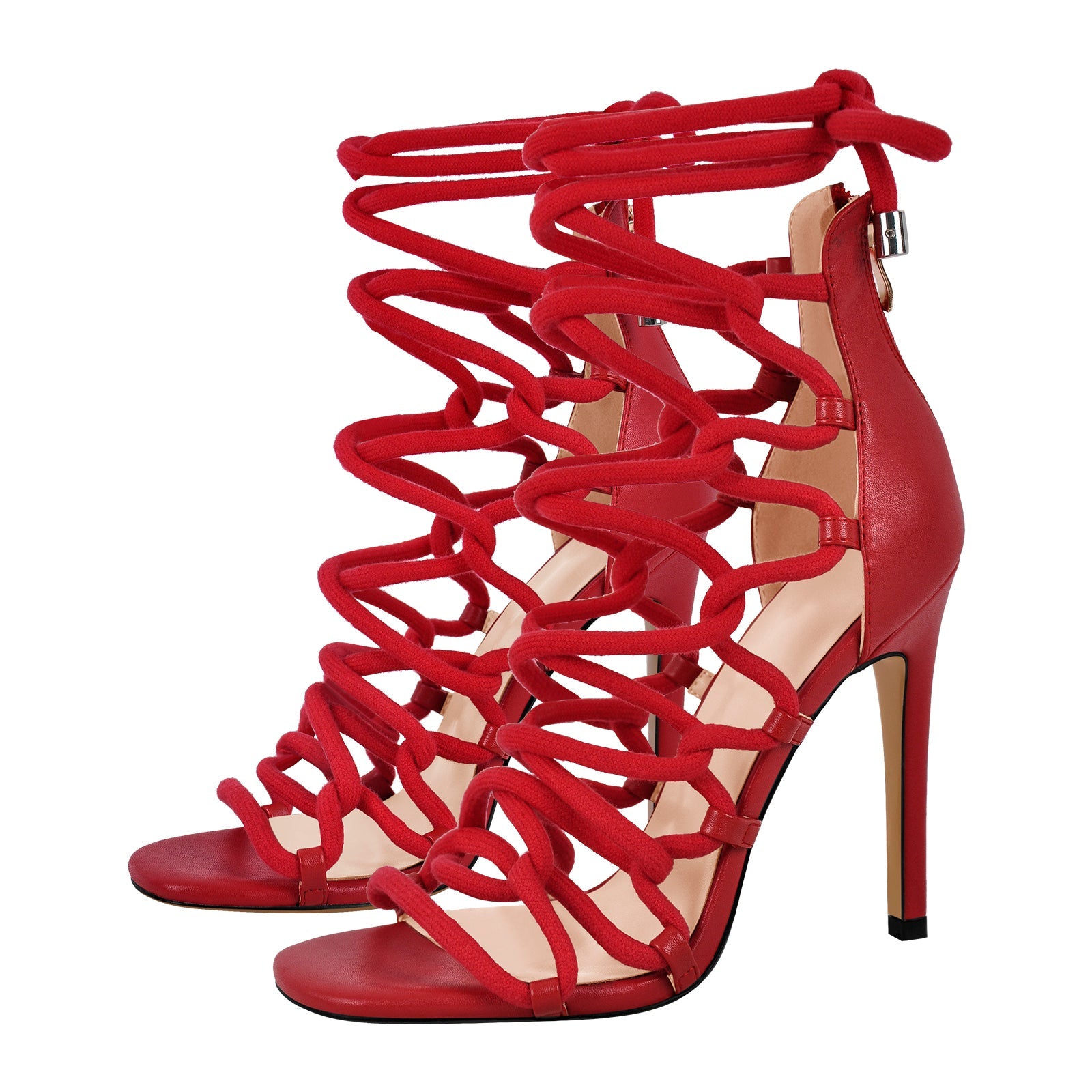 Gladiator Round Toe Lace-up Stiletto Sandals - Onlymaker