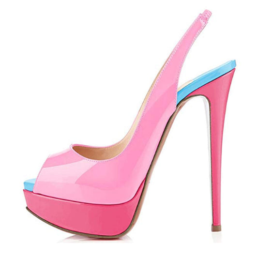 Peep Toe Platform Stiletto Slingback Sandals - Onlymaker
