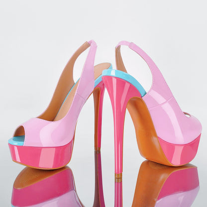 Peep Toe Platform Stiletto Slingback Sandals - Onlymaker