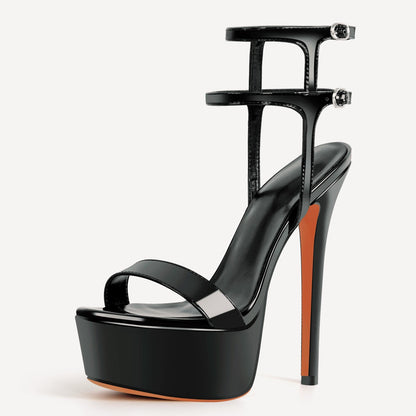 Platform Ankle Double Strap Stiletto Sandals - Onlymaker
