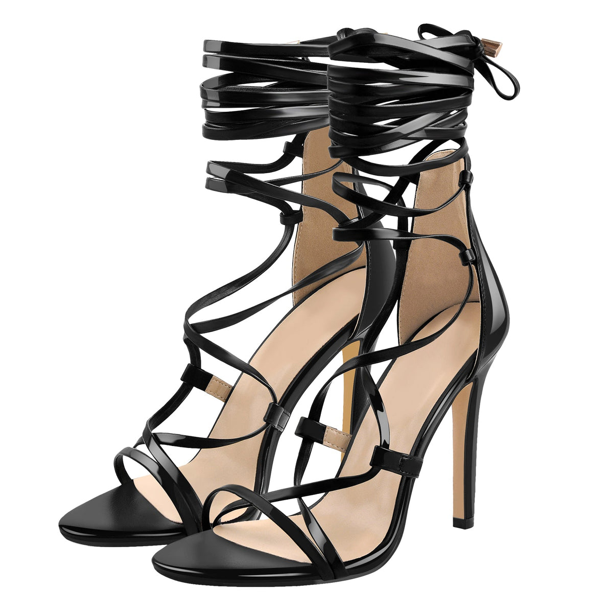 Gladiator Round Toe Lace-up Stiletto Sandals - Onlymaker