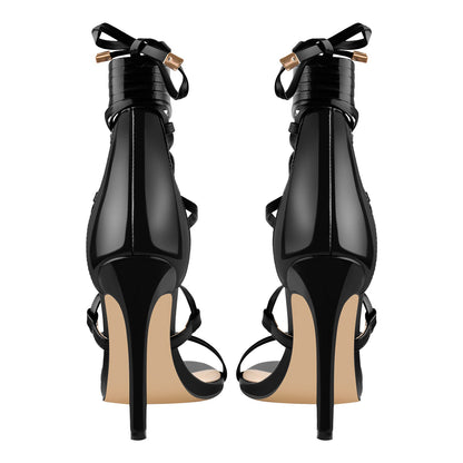 Gladiator Round Toe Lace-up Stiletto Sandals - Onlymaker