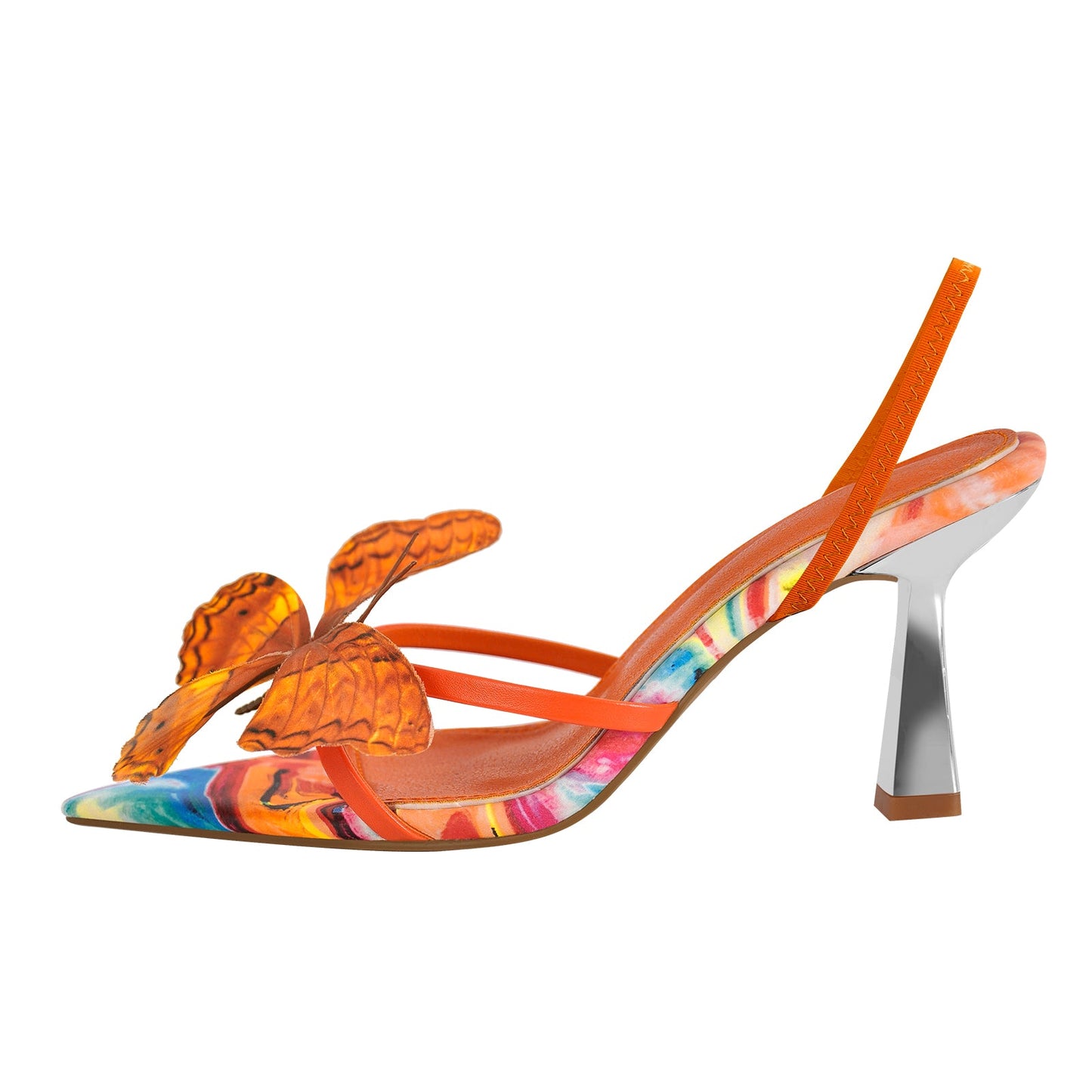 Butterfly Pointed Toe Slingback Kitten Heel Sandals - Onlymaker