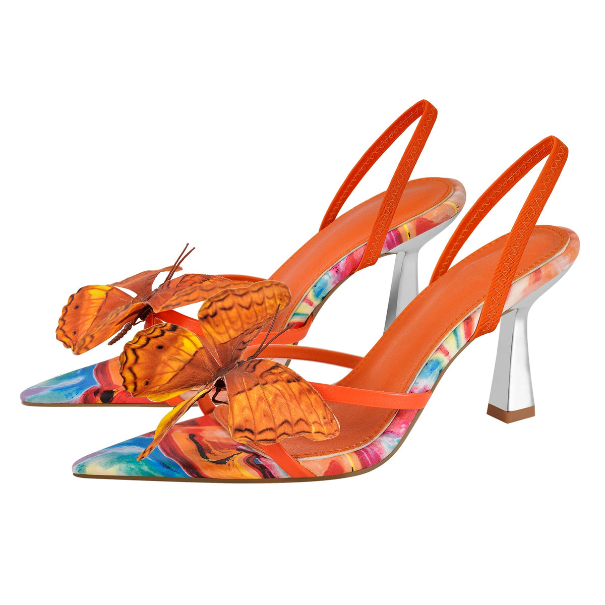 Butterfly Pointed Toe Slingback Kitten Heel Sandals - Onlymaker