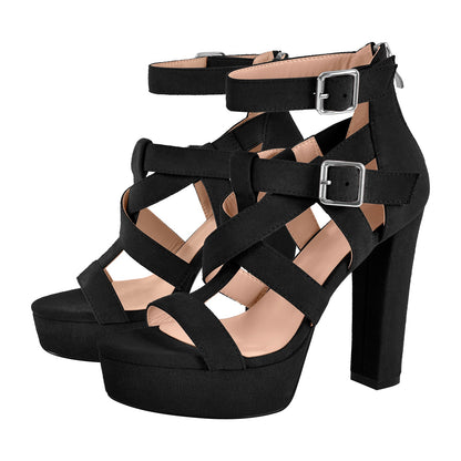 Platform Gladiator Strap Chunky Heel Sandals - Onlymaker