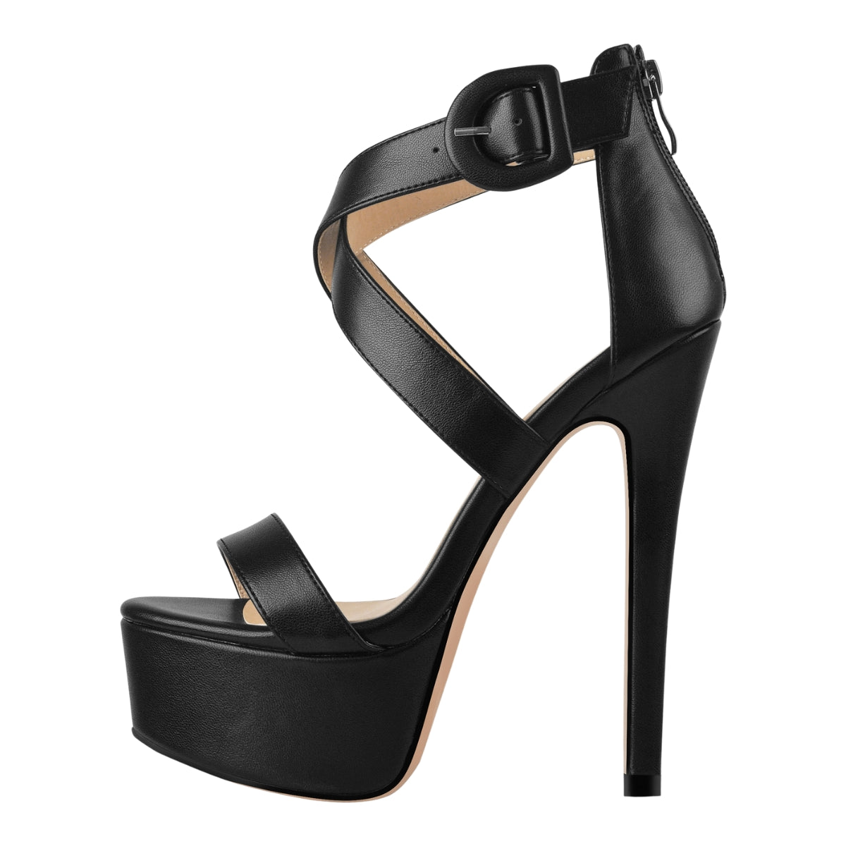 Round Toe Platform Buckle Ankle Strap Stiletto Sandals - Onlymaker