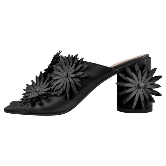 Square Toe Flower Chunky Heel Mules - Onlymaker