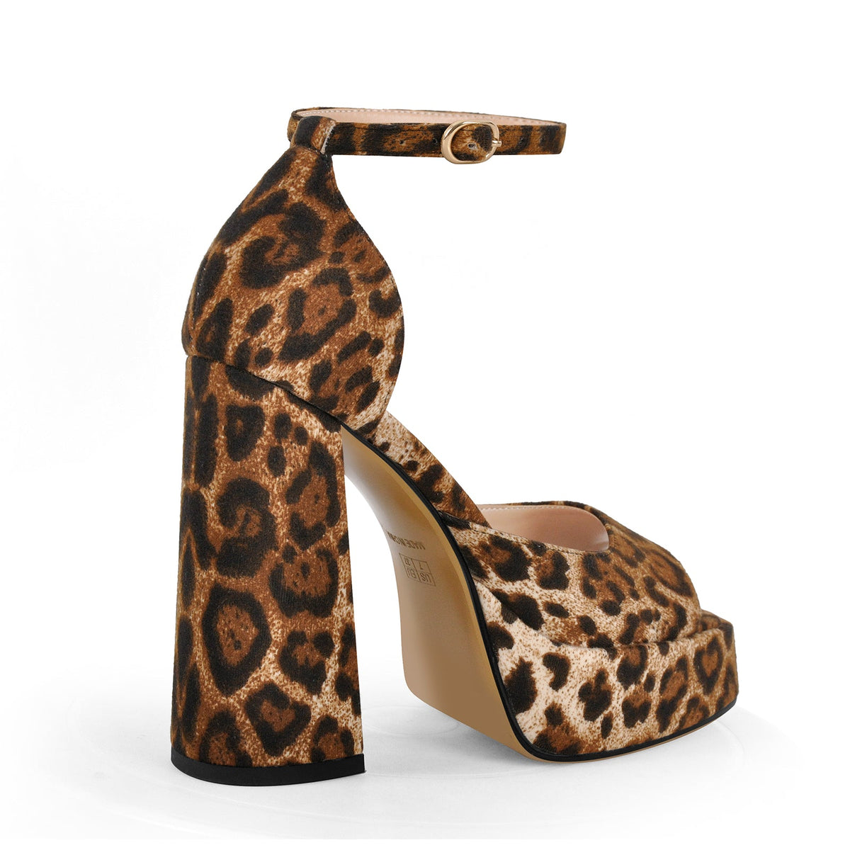 Leopard Platform Ankle Strap Chunky Heel Sandals - Onlymaker