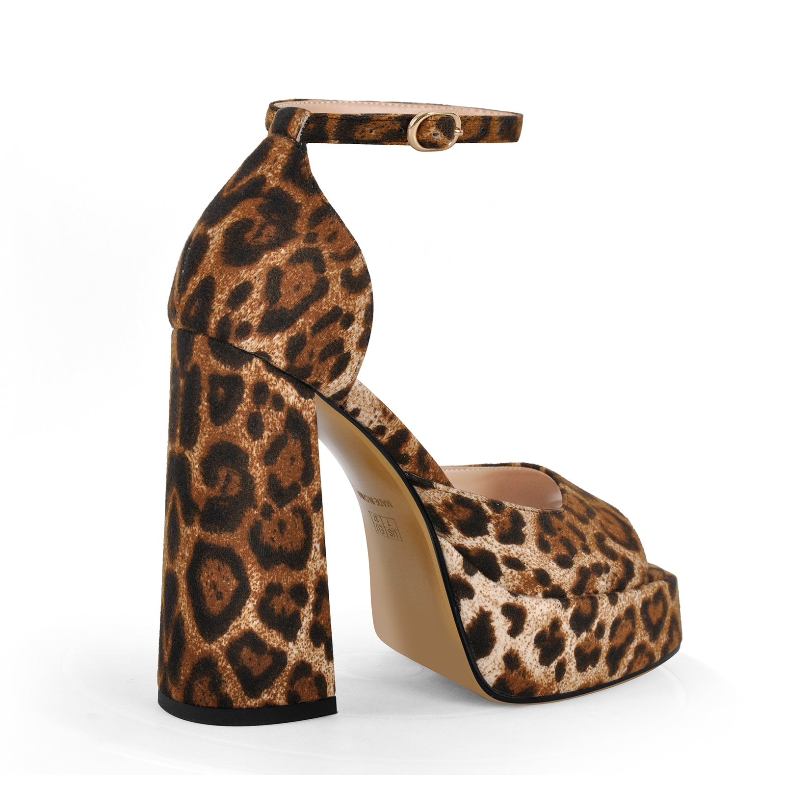 Leopard Platform Ankle Strap Chunky Heel Sandals - Onlymaker