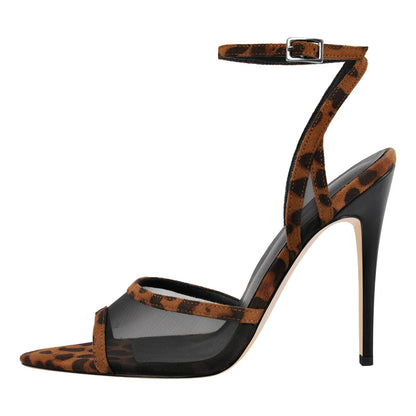 Mesh Pointed Toe Ankle Strap Sandals - Onlymaker