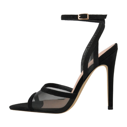 Mesh Pointed Toe Ankle Strap Sandals - Onlymaker