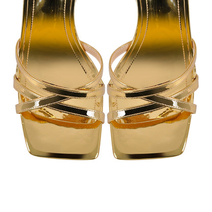 Square Toe Ankle Strap Stiletto Sandals - Onlymaker