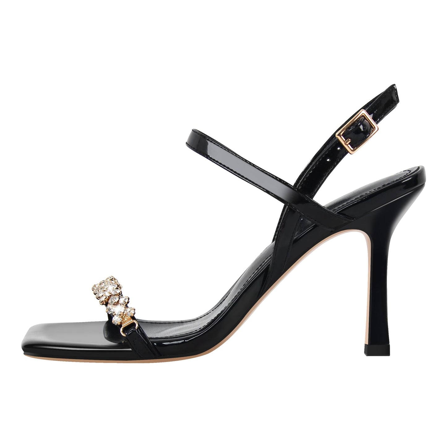 Rhinestone Square Toe Buckle Strap Sandals - Onlymaker